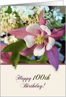 100th Happy Birthday Greeting Card-Columbine Flower card