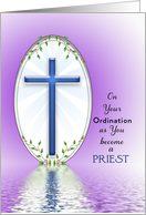 For Priest Ordination Greeting Card-Blue Cross and Reflection card