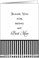 For Best Man Thank You Card, Black & White Stripes card