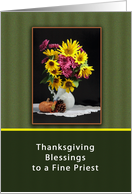 Priest Thanksgiving Card with Sunflowers, Pumpkin, Acorn, Vase card