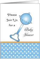 For Baby Boy Baby Shower Invitation-Blue Baby Rattle card