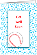 Get Well Greeting Card with Baseball and Blue Circle Design card