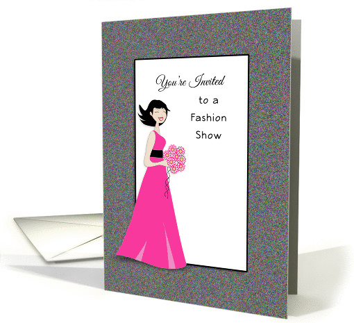 Fashion Show Invitation-Retro Girl-Bouquet of Flower-Pink Dress card