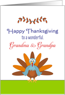 For Grandma & Grandpa Thanksgiving Card-Turkey & Leaf Design card