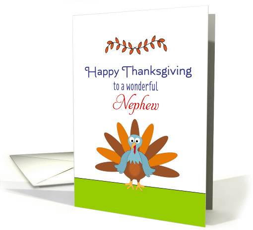 For Nephew Thanksgiving Greeting Card-Turkey & Leaf Design card