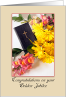 Golden Jubilee Greeting Card-Religious Life-Bible-Flowers card