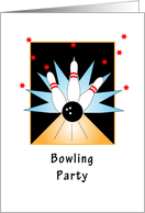 Bowling Party Invitation, Illustration Pins and Ball card