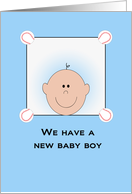New Baby Boy Birth Announcement Greeting Card-Baby and Baseballs card