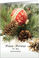 Assistant Happy Holidays Christmas Card with Red Vintage Ornament card