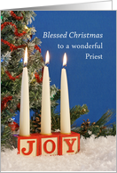 Priest, Blessed Christmas Card, Candles, Joy card