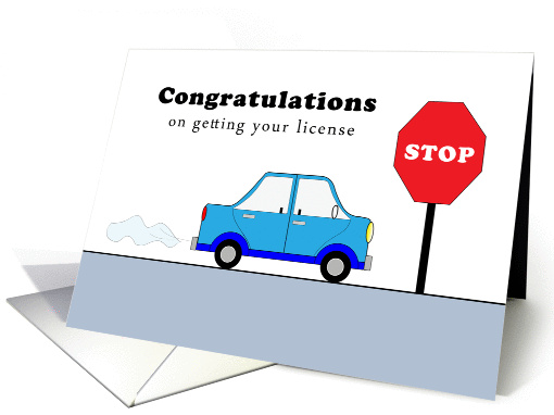 Getting Your License Greeting Card-Blue Car-Red Stop... (704614)