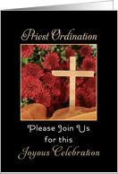 For Priest Ordination Party Invitation Greeting Card with Mums & Cross card