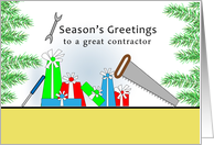 Contractor Christmas Card, Season’s Greetings with Retro Presents, Tools card