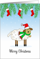 Christmas Card with Sheep-Lamb-Ewe-Christmas Stockings-Santa Hat card