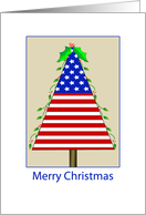 Patriotic Christmas Card, Merry Christmas-Christmas Tree-Stars-Stripes card