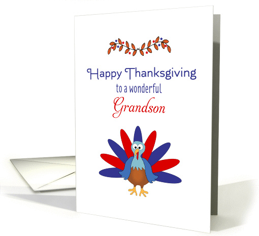For Deployed GrandsonThanksgiving Greeting Card-Patriotic Turkey card