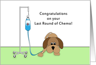 Last Round of Chemo Greeting Card-Sad Dog with IV-Encouragement card