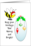 Christmas Card with Honey Bee-Merry and Bright, Christmas Ornaments card
