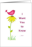 Encouragement Card for Cancer Patient-I am Here For You-Bird & Flower card
