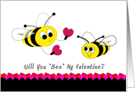 Will You Bee My Valentine Greeting Card, Bumble Bees, Hearts card