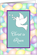 Religious Easter Card with White Dove-Christ is Risen-Easter Eggs card