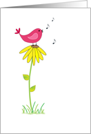 Bird on Flower Singing Blank Note Card-Greeting Card
