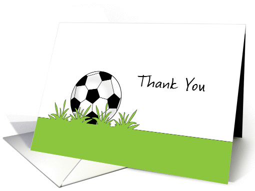 Soccer Themed Thank You Greeting Card-Soccer Ball-Grass-Futbol card
