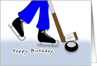 Birthday Hockey Themed Greeting Card-Hockey Stick & Puck Sports card