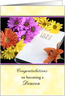 For Deacon Ordination Greeting Card with Flowers and White Bible card