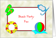 Beach Party Invitations with Flip Flops, Ball, Inner Tube and Snorkel card