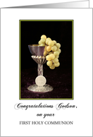 Godson First Holy Communion Card with Chalice, Grapes and Communion Wafer card