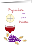 Ordination Congratulations Card-Host-Wafer-Wine-Grape card