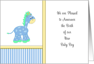 New Baby Boy Birth Announcement Greeting Card-Blue Giraffe card