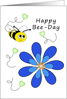 Happy Bee-Day-Bumble Bee, Flower and Hearts card