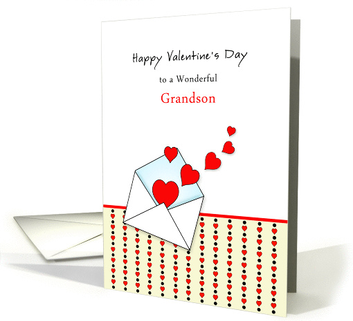 For Grandson Valentine's Day Greeting Card-Envelope-Red Hearts card