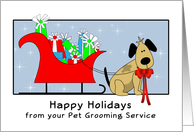 From Pet Grooming Service Christmas Card with Dog, Sleigh and Presents card