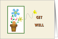 Get Well Greeting Card-Butterflies, Flowers and Flower Pot card