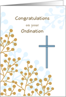 Ordination Congratulations Greeting Card with Cross-Berry Stem Design card