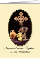For Nephew Ordination Greeting Card-Cross, Chalice, Grapes, Jug card