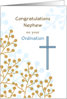 Nephew Ordination Greeting Card-CongratulationCross-Blue-Brown-Stems card