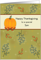 Son Thanksgiving Greeting Card-Pumpkin and Leaves card