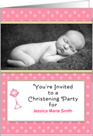 Christening Party Invitation Greeting Card For Girl Photo Card-Rattle card