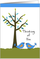 Thinking of You Greeting Card with Two Blue Birds and Tree card