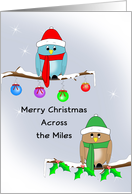 Across the Miles Christmas Card Blue Bird, Red Hat, Scarf, Boots card