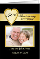50th Wedding Anniversary Photo Card Invitation-Gold Look Heart card