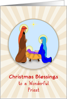 For Priest-Christmas Greeting Card-Nativity Scene-Jesus-Mary-Joseph card