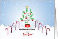 From New York Christmas Tree and Candy Cane-Customizable Text card