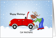 For Auto Mechanic Christmas Card-Reindeer-Red Car-Customizable Text card