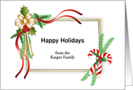 Happy Holidays Greeting Card--Holly-Candy Canes-Customizable Text card