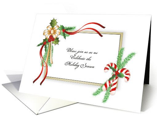 Christmas Party Invitation--Holly-Candy Canes-Customizable Text card